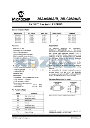 25AA080B-E/SNG datasheet - 8K SPI Bus Serial EEPROM