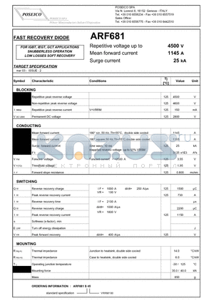 ARF681 datasheet - FAST RECOVERY DIODE