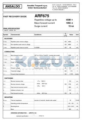 ARF675S45 datasheet - FAST RECOVERY DIODE