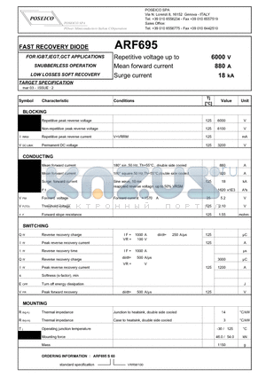 ARF695 datasheet - FAST RECOVERY DIODE