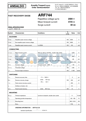 ARF744 datasheet - FAST RECOVERY DIODE