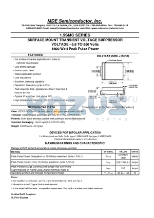 1.5SMC400A datasheet - SURFACE MOUNT TRANSIENT VOLTAGE SUPPRESSOR