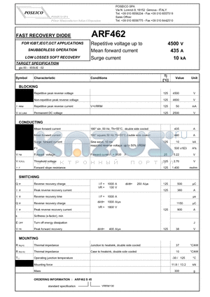 ARF462 datasheet - FAST RECOVERY DIODE