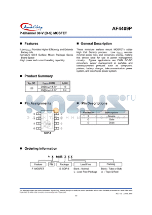 AF4409PL datasheet - P-Channel 30-V (D-S) MOSFET