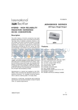 ARH2802R5S/CK datasheet - HYBRID - HIGH RELIABILITY RADIATION HARDENED DC/DC CONVERTERS