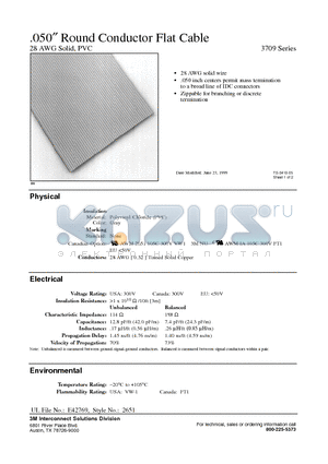 3709 datasheet - 050 Round Conductor Flat Cable