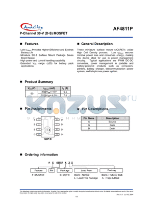 AF4811PSLA datasheet - P-Channel 30-V (D-S) MOSFET