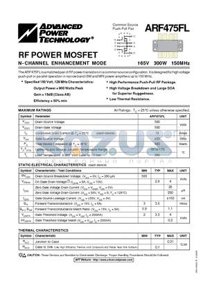 ARF475LF datasheet - N-CHANNEL ENHANCEMENT MODE POWER MOSFETs