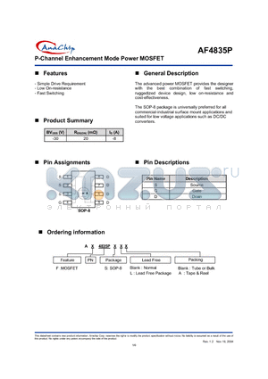 AF4835PS datasheet - P-Channel Enhancement Mode Power MOSFET