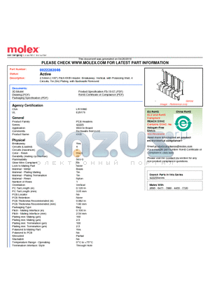 A-42225-0214 datasheet - 2.54mm (.100) Pitch KK^ Header, Breakaway, Vertical, with Polarizing Wall, 4 Circuits, Tin (Sn) Plating, with Backwalls Removed