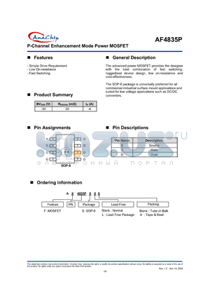 AF4835PSA datasheet - P-Channel Enhancement Mode Power MOSFET