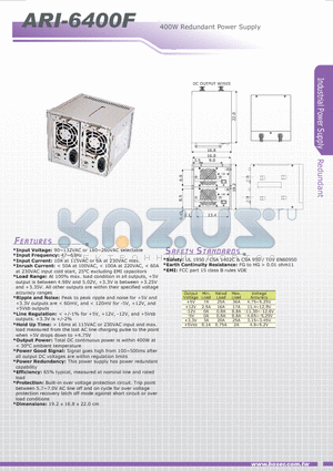 ARI-6400F datasheet - 400W Redundant Power Supply