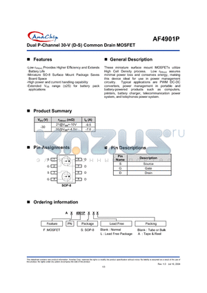 AF4901PS datasheet - Dual P-Channel 30-V (D-S) Common Drain MOSFET