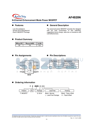 AF4920NSA datasheet - N-Channel Enhancement Mode Power MOSFET