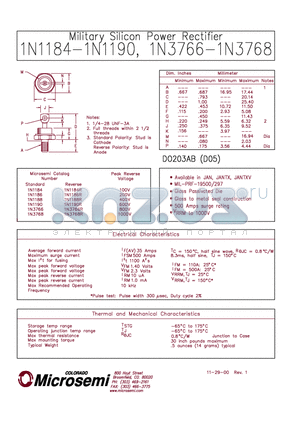 1N1186R datasheet - Military Silicon Power Rectifier