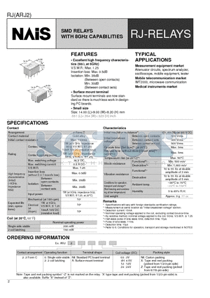 ARJ2203X datasheet - SMD RELAYS WITH 8GHz CAPABILITIES