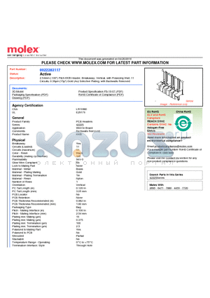 A-42225-0256 datasheet - 2.54mm (.100) Pitch KK^ Header, Breakaway, Vertical, with Polarizing Wall, 11 Circuits, 0.38lm (15l) Gold (Au) Selective Plating, with Backwalls Removed