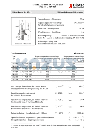 1N1188 datasheet - Silicon-Power Rectifiers