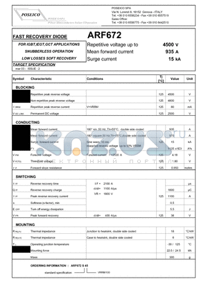 ARF672 datasheet - FAST RECOVERY DIODE