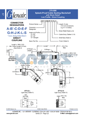 370AA006C08 datasheet - Splash-Proof Cable Sealing Backshell