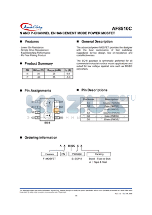 AF8510C datasheet - N AND P-CHANNEL ENHANCEMENT MODE POWER MOSFET