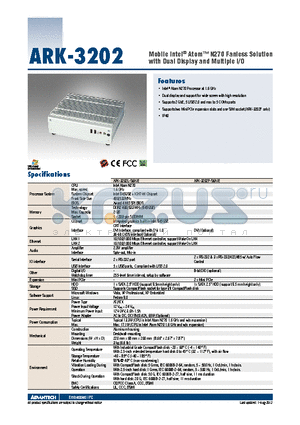 ARK-3202_12 datasheet - Mobile Intel^ Atom N270 Fanless Solution with Dual Display and Multiple I/O