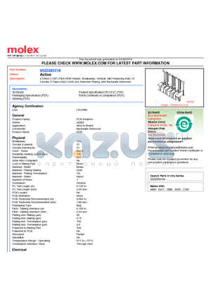 A-42225-0311 datasheet - 2.54mm (.100) Pitch KK^ Header, Breakaway, Vertical, with Polarizing Wall, 31 Circuits, 0.76lm (30l) Gold (Au) Selective Plating, with Backwalls Removed