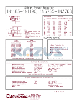 1N1190 datasheet - Silicon Power Rectifier