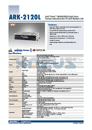 ARK-2120L-S6A1E datasheet - Intel^ Atom N2600/D2550 High Value Fanless Embedded Box PC with Multiple I/Os