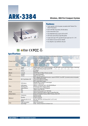ARK-3384 datasheet - Wireless, USB Port Compact System