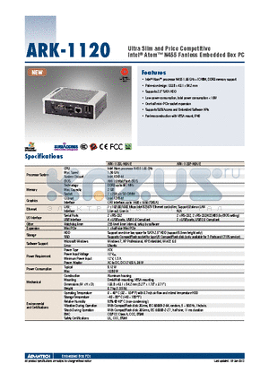ARK-1120L-N5A1E datasheet - Ultra Slim and Price Competitive Intel^ Atom N455 Fanless Embedded Box PC