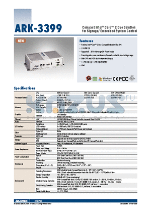 ARK-3399 datasheet - Compact Intel^ Core 2 Duo Solution for Signage/ Embedded System Control