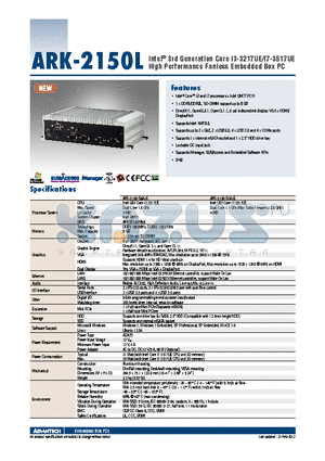 ARK-2150L-D7A1E datasheet - Intel^ 3rd Generation Core i3-3217UE/i7-3517UE High Performance Fanless Embedded Box PC