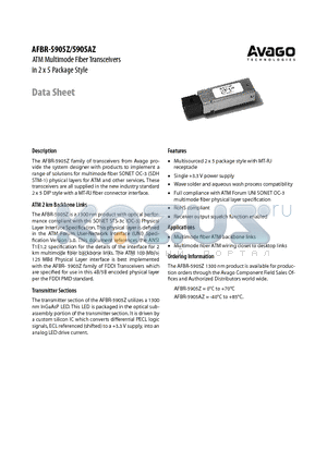 AFBR-5905AZ datasheet - ATM Multimode Fiber Transceivers in 2 x 5 Package Style