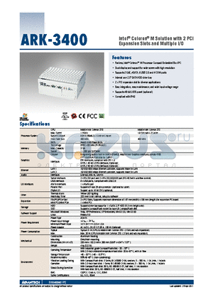 ARK-3400F-S5A1E datasheet - Intel^ Celeron^ M Solution with 2 PCI Expansion Slots and Multiple I/O