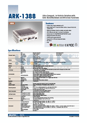 ARK-1388 datasheet - Ultra Compact, In-Vehicle Solution with Safe Start/Shutdown and Wireless Functions