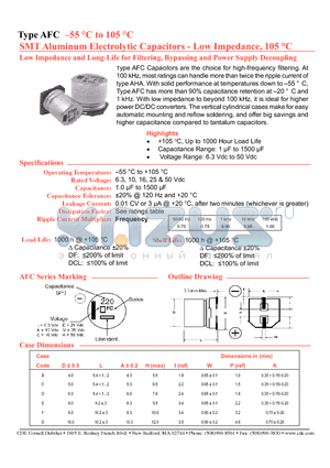 AFC106M16B12T datasheet - SMT Aluminum Electrolytic Capacitors - Low Impedance, 105 C