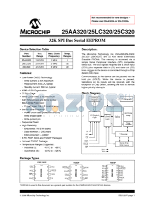 25AA320-I/P datasheet - 32K SPI Bus Serial EEPROM