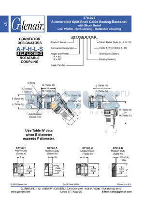 370AP024M12 datasheet - Submersible Split Shell Cable Sealing Backshell