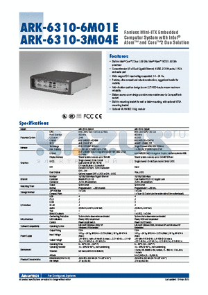 ARK-6310-6M01E_10 datasheet - Fanless Mini-ITX Embedded Computer System with Intel^ Atom and Core2 Duo Solution