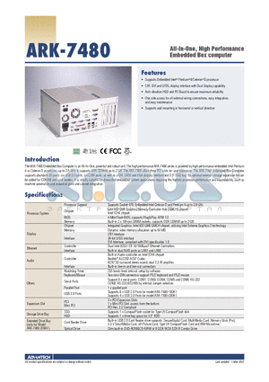 ARK-7480-100A1E datasheet - All-In-One, High Performance Embedded Box computer