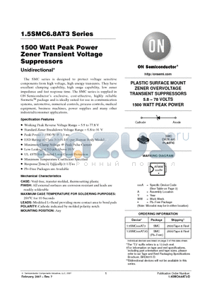 1.5SMC6.8AT3_07 datasheet - 1500 Watt Peak Power Zener Transient Voltage Suppressors Unidirectional*