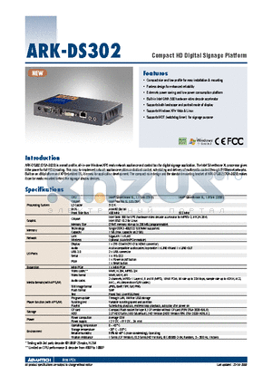 ARK-DS302 datasheet - Compact HD Digital Signage Platform