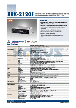 ARK-2120F datasheet - Intel^ Atom N2600/D2550 High Value Fanless Embedded Box PC with 3 GbE and 6 COM