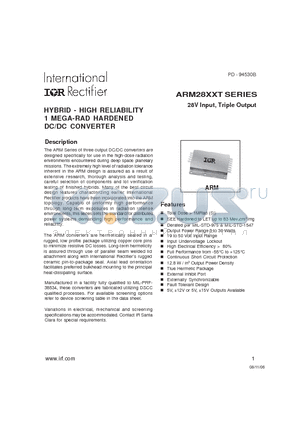 ARM2815T/CK datasheet - HYBRID - HIGH RELIABILITY 1 MEGA-RAD HARDENED DC/DC CONVERTER