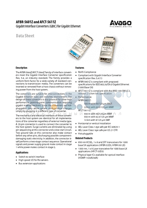 AFCT-5611Z datasheet - Gigabit Interface Converters (GBIC) for Gigabit Ethernet