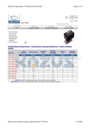 737-450-HT datasheet - 450 KHz 6 Element
