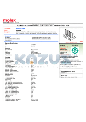 A-42226-0259 datasheet - 2.54mm (.100) Pitch KK^ Header, Breakaway, Right Angle, with Plastic Polarizing Peg, 14 Circuits, 0.38lm (15l) Gold (Au) Selective Plating, with Backwalls Removed