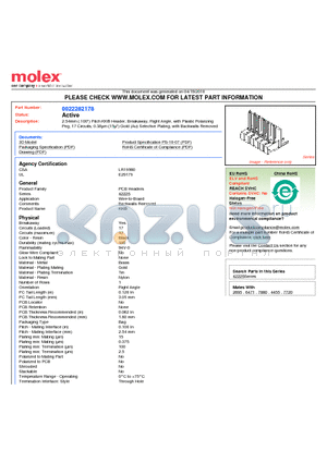 A-42226-0262 datasheet - 2.54mm (.100) Pitch KK^ Header, Breakaway, Right Angle, with Plastic Polarizing Peg, 17 Circuits, 0.38lm (15l) Gold (Au) Selective Plating, with Backwalls Removed