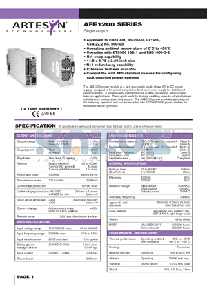 AFE1200 datasheet - Single output